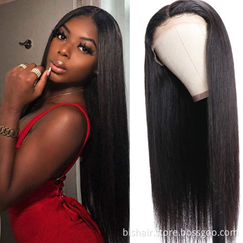 Brazilian BIS Straight 24 Inch Human Lace Hair Closure Wigs For Black Women 4x4 T Pre Plucked Lace Wig Part